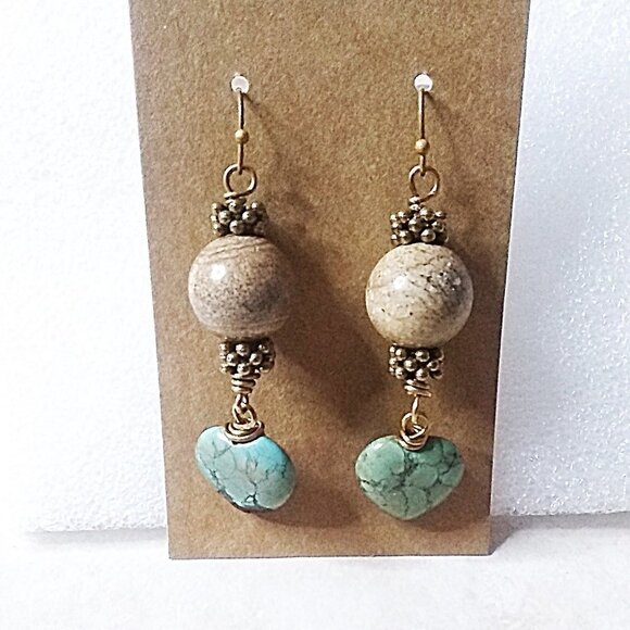Thick + Chunky! Boho African Turquoise Heart Earrings - Unique & One-of-a-Kind - Picture 3 of 10